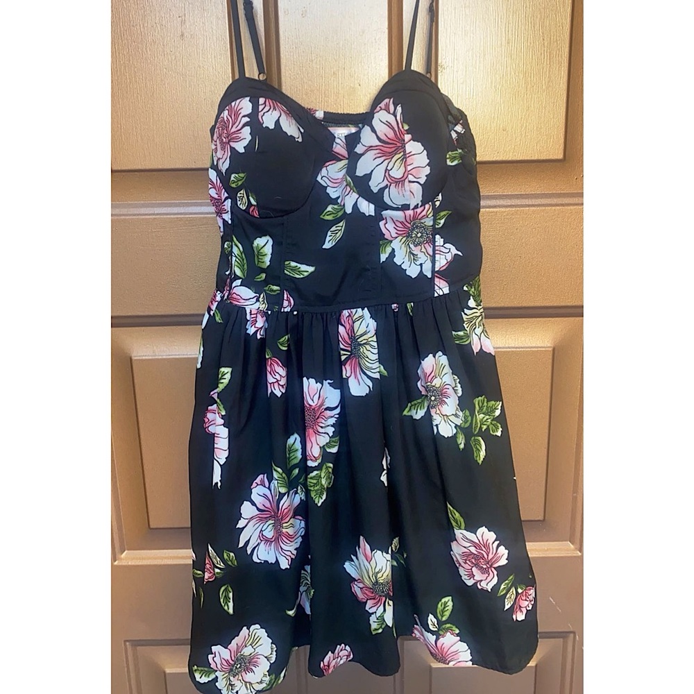 Black Floral Band of Gypsies Spaghetti Strap Bustier Dress